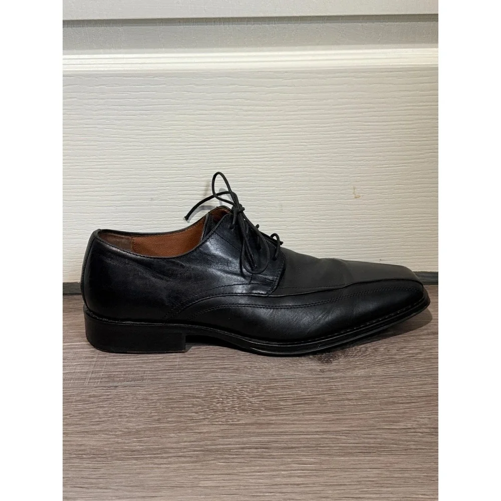 Johnston & Murphy Mens Black Leather‎ Square Bicycle Toe Oxford Dress Shoes 11.5
